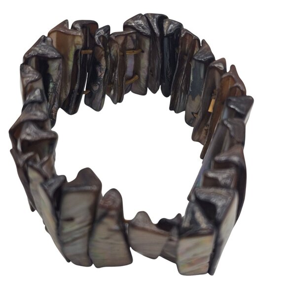 Women's Arm Wristlet Wide Iridescent Abalone Shell Stretchy Bracelet Jewelry - Picture 7 of 13